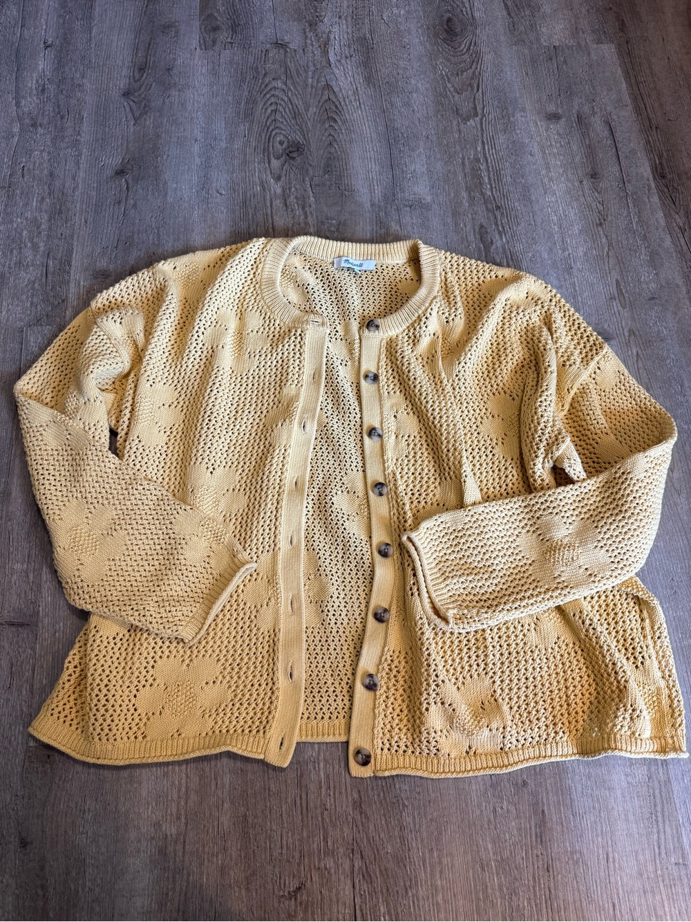 Madewell Sunny Yellow Crochet Button-Front Cardigan